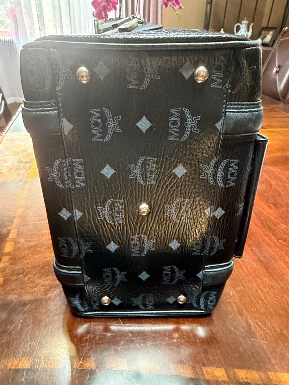 MCM Black Visetos Boston Satchel with Green and Orange M Charm - Picture 6 of 10